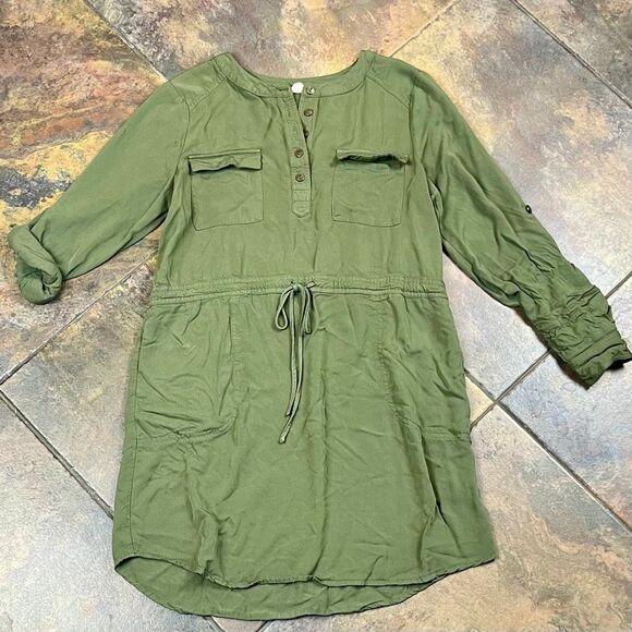 Altar’d State Olive Green Long Sleeve Drawstring Dress Medium - Picture 3 of 13